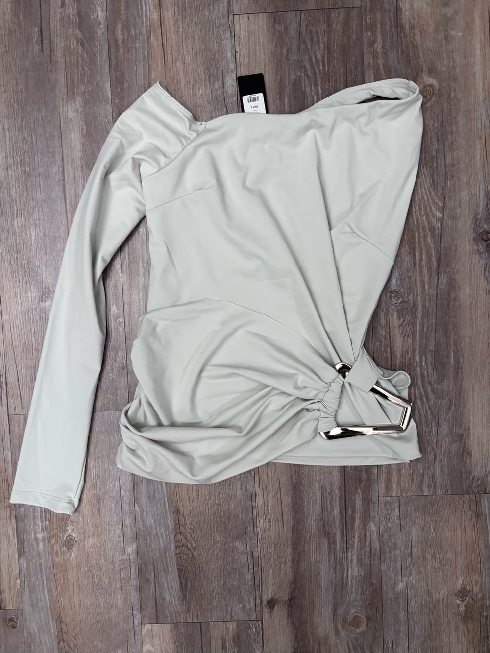 Fashion Nova One-Shoulder Long Sleeve Top with Side Buckle - Light Gray